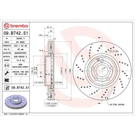 Brembo Ön Fren Diski – 09.B742.51 / OEM A2184210312 ürün görseli