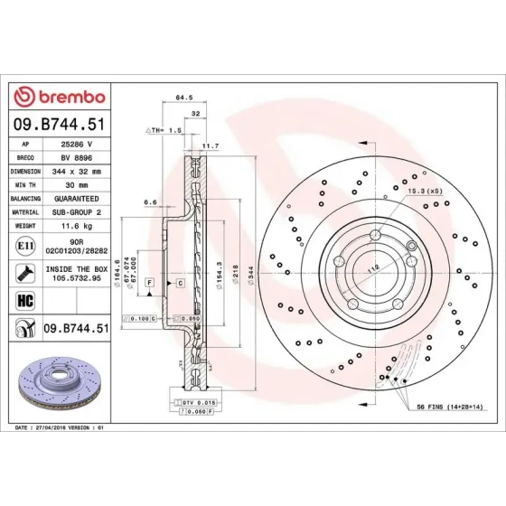 Brembo Ön Fren Diski – 09.B744.51 / OEM A1724210212 ürün görseli