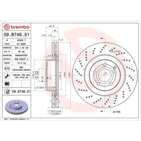 Brembo Ön Fren Diski – 09.B746.51 / OEM A0421151207 ürün görseli