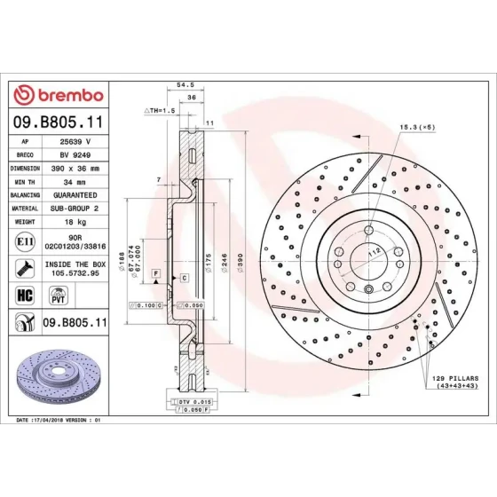 Brembo Ön Fren Diski – 09.B805.11 / OEM A1664210512 ürün görseli