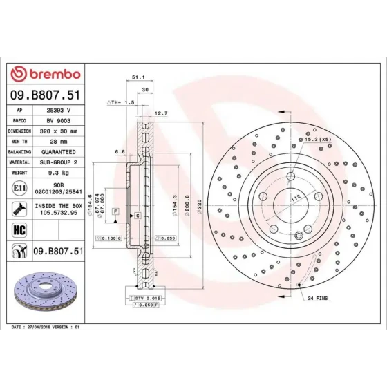 Brembo Ön Fren Diski – 09.B807.51 / OEM A2464212812 ürün görseli