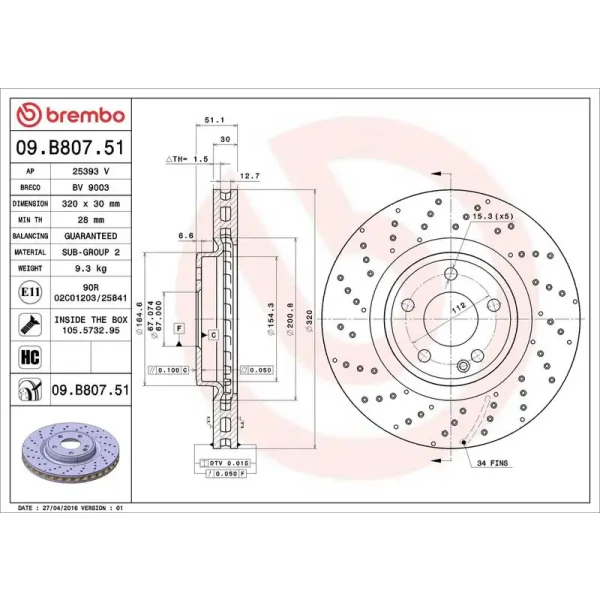 Brembo Ön Fren Diski – 09.B807.51 / OEM A2464212812