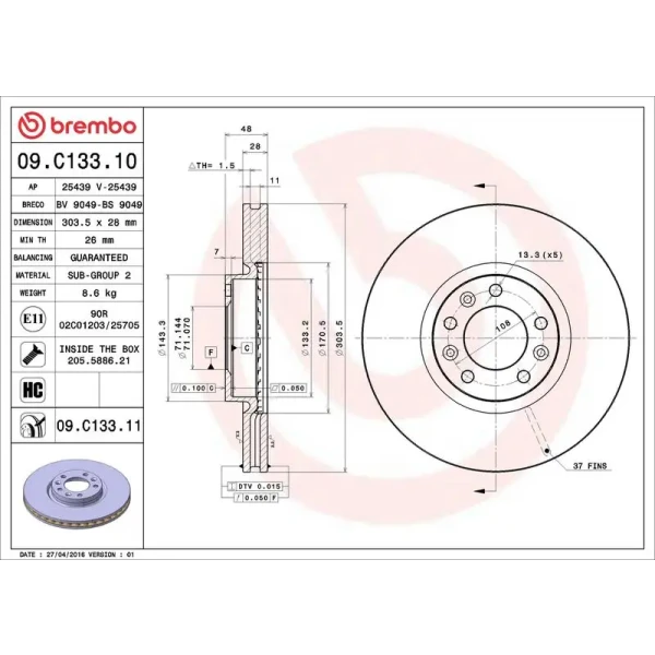 Brembo Ön Fren Diski – 09.C133.11