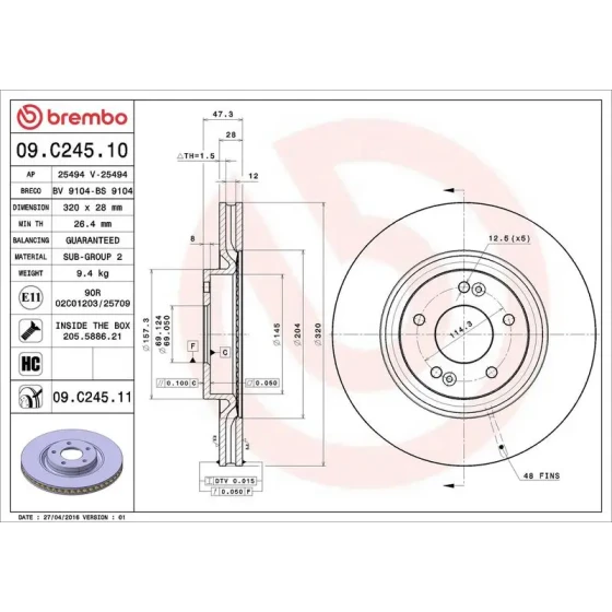 Brembo Ön Fren Diski – 09.C245.11 ürün görseli