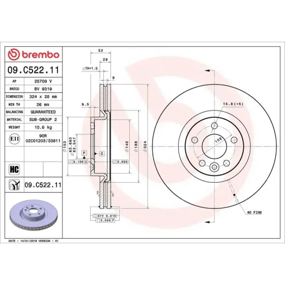 Brembo Ön Fren Diski – 09.C522.11 ürün görseli