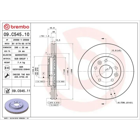 Brembo Ön Fren Diski – 09.C545.11 ürün görseli