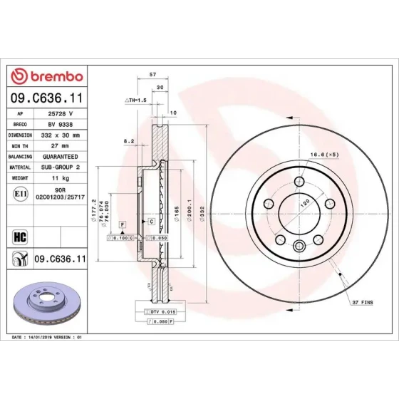 Brembo Ön Fren Diski – 09.C636.11 / OEM 2H6615301 ürün görseli