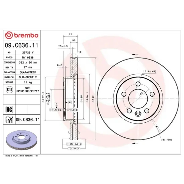 Brembo Ön Fren Diski – 09.C636.11 / OEM 2H6615301