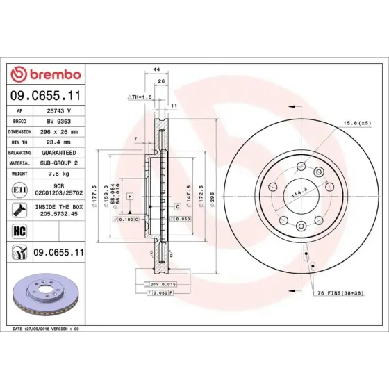 Brembo Ön Fren Diski – 09.C655.11 / OEM 402066RN0A ürün görseli