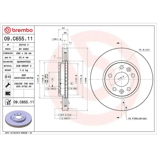 Brembo Ön Fren Diski – 09.C655.11 / OEM 402066RN0A