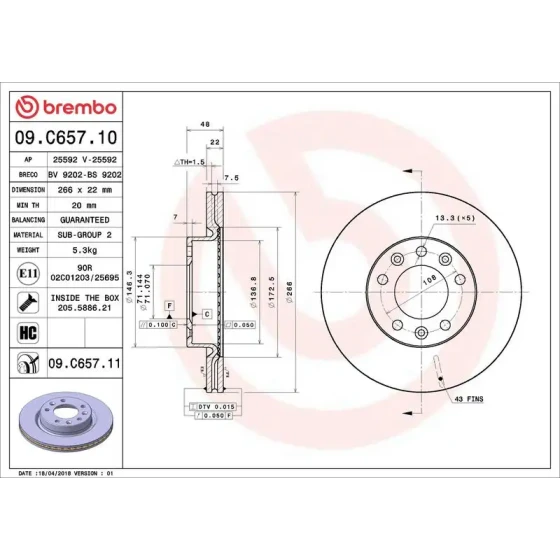 Brembo Ön Fren Diski – 09.C657.11 / OEM 1642761280 ürün görseli