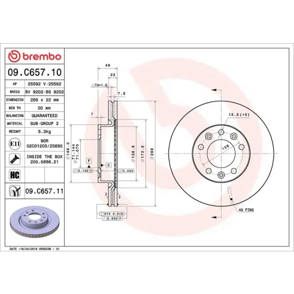 Brembo Ön Fren Diski – 09.C657.11 / OEM 1642761280