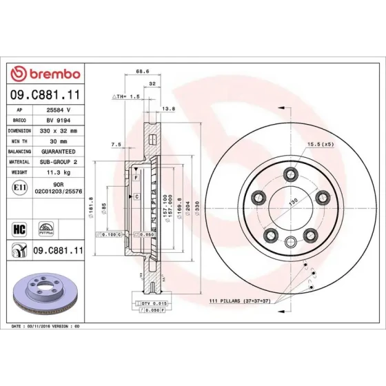 Brembo Ön Fren Diski – 09.C881.11 ürün görseli
