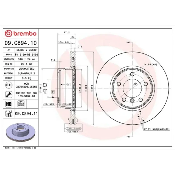 Brembo Ön Fren Diski – 09.C894.11 ürün görseli