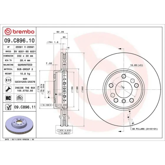 Brembo Ön Fren Diski – 09.C896.11 ürün görseli