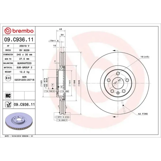 Brembo Ön Fren Diski – 09.C936.11 ürün görseli