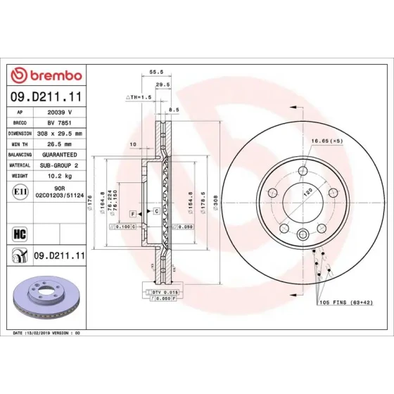 Brembo Ön Fren Diski – 09.D211.11 / OEM 7H0615301D ürün görseli