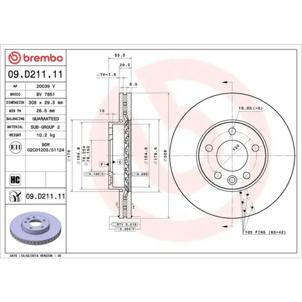 Brembo Ön Fren Diski – 09.D211.11 / OEM 7H0615301D