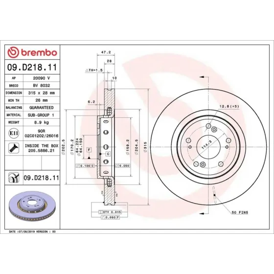 Brembo Ön Fren Diski – 09.D218.11 / OEM 45251T1GG00 ürün görseli