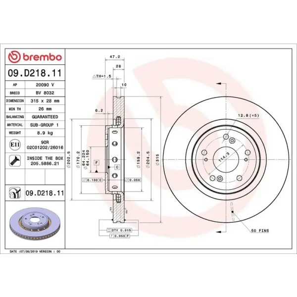 Brembo Ön Fren Diski – 09.D218.11 / OEM 45251T1GG00