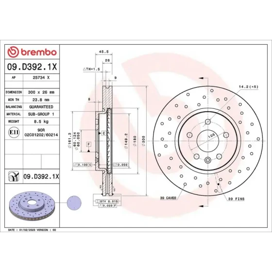 Brembo Ön Fren Diski – 09.D392.1X ürün görseli