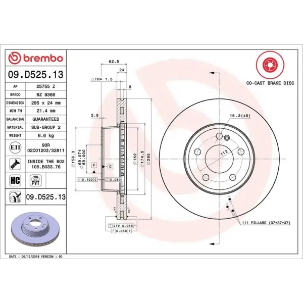 Brembo Ön Fren Diski – 09.D525.13 / OEM A0004212412