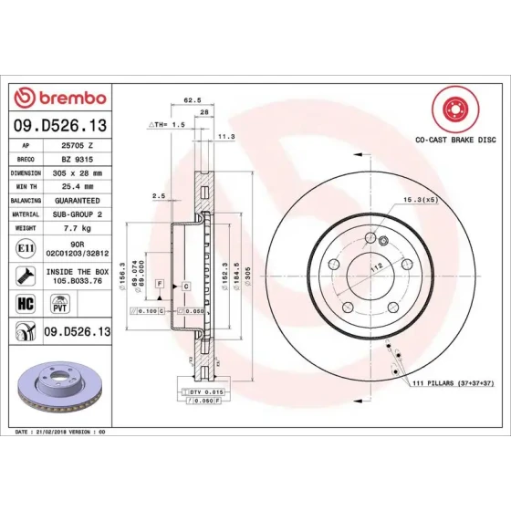 Brembo Ön Fren Diski – 09.D526.13 / OEM A0004212512 ürün görseli