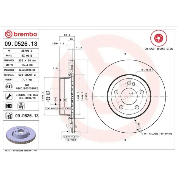 Brembo Ön Fren Diski – 09.D526.13 / OEM A0004212512