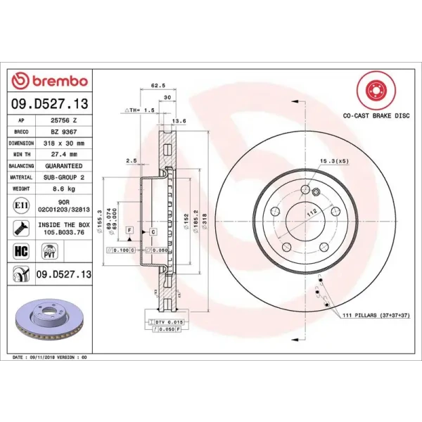 Brembo Ön Fren Diski – 09.D527.13 / OEM A0004212612