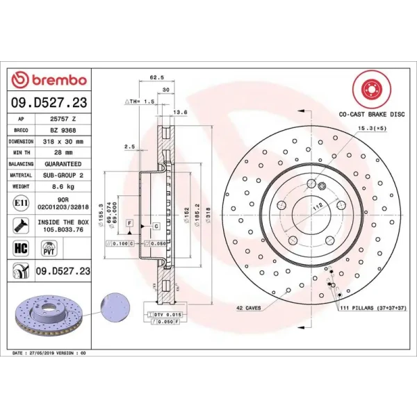 Brembo Ön Fren Diski – 09.D527.23 / OEM A0004212112