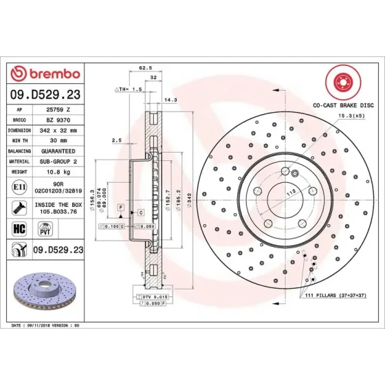 Brembo Ön Fren Diski – 09.D529.23 / OEM A0004218700 ürün görseli