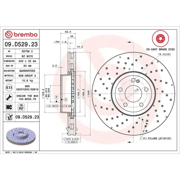 Brembo Ön Fren Diski – 09.D529.23 / OEM A0004218700