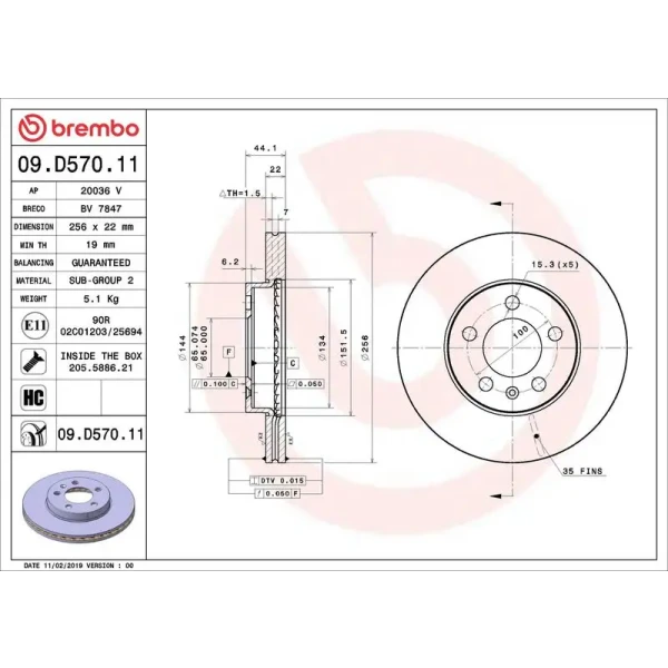 Brembo Ön Fren Diski – 09.D570.11 / OEM 2Q0615301G