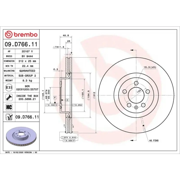 Brembo Ön Fren Diski – 09.D766.11 / OEM 2Q0615301N