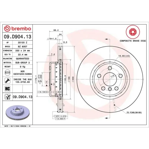 Brembo Ön Fren Diski – 09.D904.13 / OEM 43512WAA01