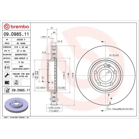 Brembo Ön Fren Diski – 09.D985.11 / OEM A2474210712 ürün görseli