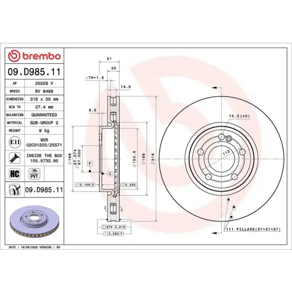Brembo Ön Fren Diski – 09.D985.11 / OEM A2474210712