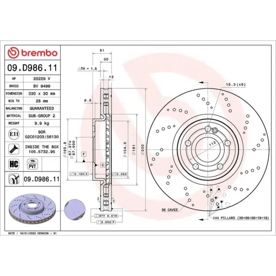 Brembo Ön Fren Diski – 09.D986.11 / OEM A2474212012 ürün görseli
