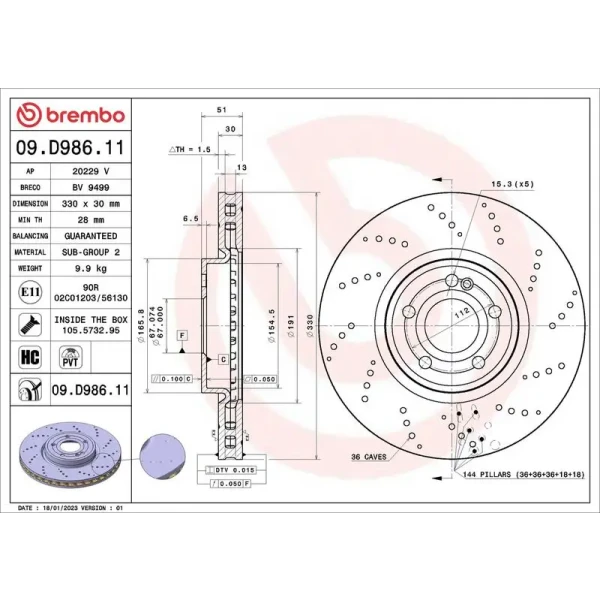 Brembo Ön Fren Diski – 09.D986.11 / OEM A2474212012
