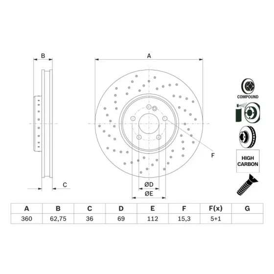 Bosch Ön Fren Diski – 0986479G38 / OEM A0004212312 ürün görseli