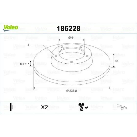 Valeo Ön Fren Diski – 186228 / OEM 7701204285 ürün görseli