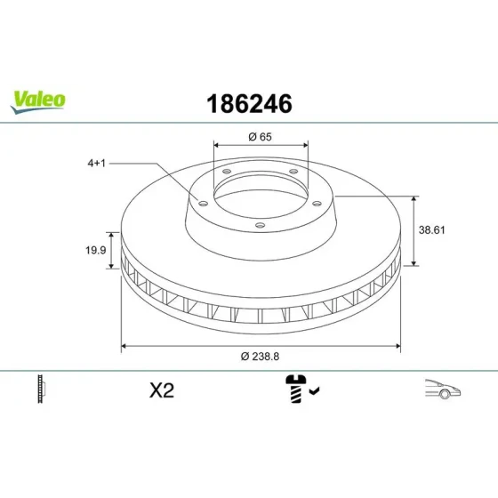 Valeo Ön Fren Diski – 186246 / OEM 6N0615301G ürün görseli
