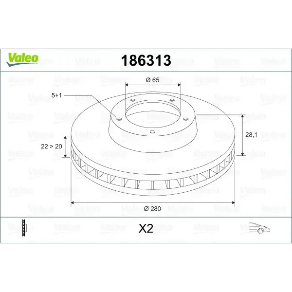 Valeo Ön Fren Diski – 186313 / OEM 1H0615301A