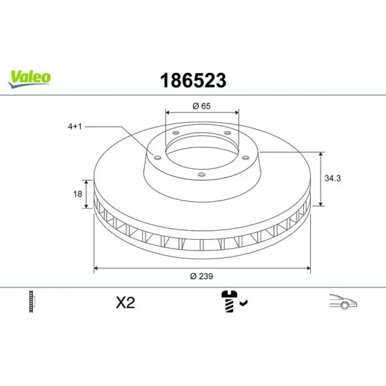 Valeo Ön Fren Diski – 186523 / OEM 6N0615301F ürün görseli