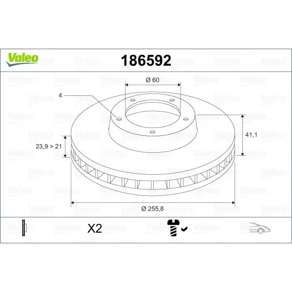 Valeo Ön Fren Diski – 186592 / OEM 9117677