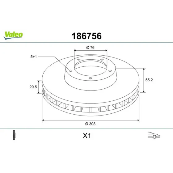Valeo Ön Fren Diski – 186756 / OEM 7H0615301D ürün görseli