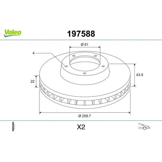 Valeo Ön Fren Diski – 197588 / OEM 402061HA0A ürün görseli