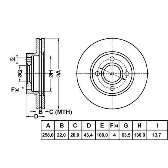 MGA Ön Fren Diski – 50137 / OEM 98AX1125B1F ürün görseli