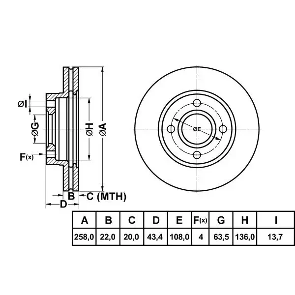 MGA Ön Fren Diski – 50137 / OEM 98AX1125B1F