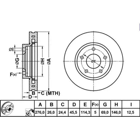 MGA Ön Fren Diski – 50287 / OEM 4615A115 ürün görseli